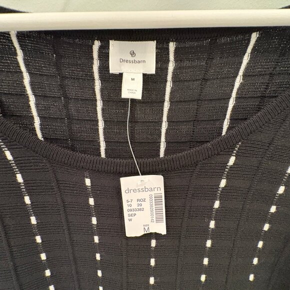 NWT Dressbarn Black Knit Dress White Pinstripe Stitching Fit & Flare Size Medium - Picture 3 of 4